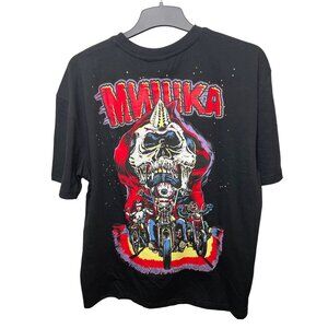 Mishka "Engineered To Destroy" Black T-Shirt With Biker Skull Graphic Size Large